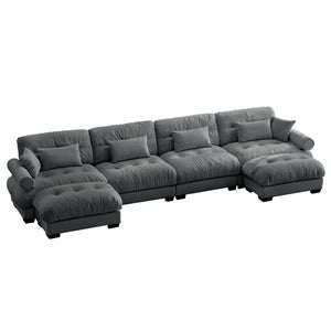 Oversized Modular Sectional Sofa with Movable Ottoman - Fabric, Multiple Colors