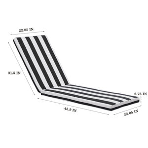 2-Piece Outdoor Chaise Lounge Chair Cushion Set, Black & White Striped Polyester