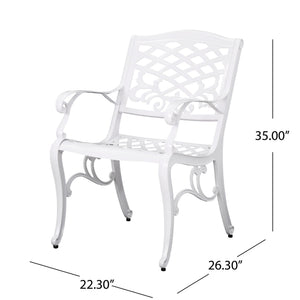 Unravel Outdoor Arm Chair With Scroll Design And Floral Accents (Set of 2) - White