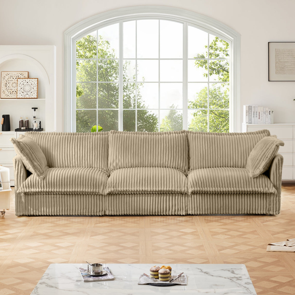 Modern 3 Seater Slipcovered Sofa with Suppleness Armrests
