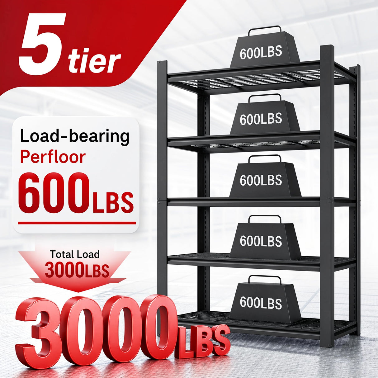78"H 5-Tier Adjustable Heavy Duty Metal Mesh Storage Rack