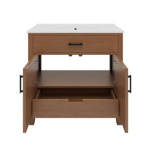 Bathroom Vanity With Ceramic Sink, Modern Free Standing Cabinet With Soft Close Drawers