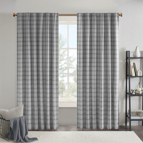 Plaid rod pocket and back tab curtain panel with fleece lining