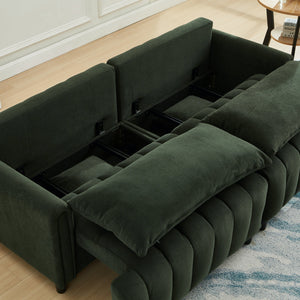 83'' Futon Sofa Bed with Polyester Fabric and 2 Pillows - Dark Green