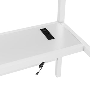 Metal Queen Size Loft Bed with Power Outlet and LED Lighted