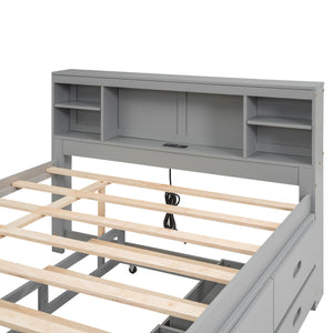 Platform Bed With Storage Headboard, USB, Trundle And 3 Drawers