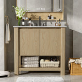 35.5" Antique Natural Freestanding Bathroom Vanity with Ceramic Sink by christopher knight home
