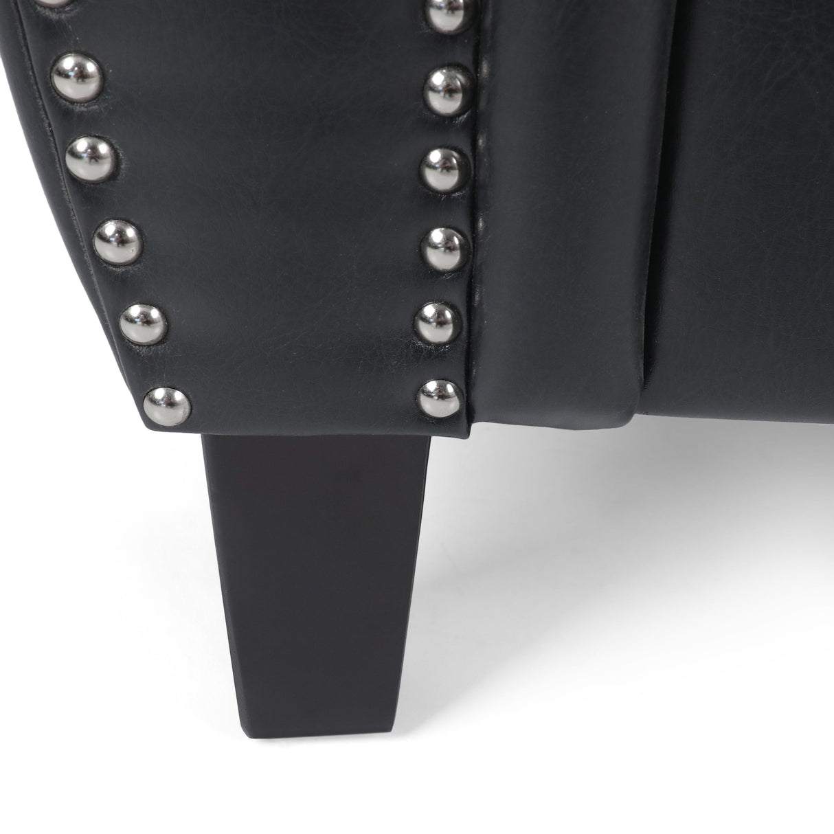 Contemporary Black PU Club Chair with Nailhead Trim and Rolled Armrests