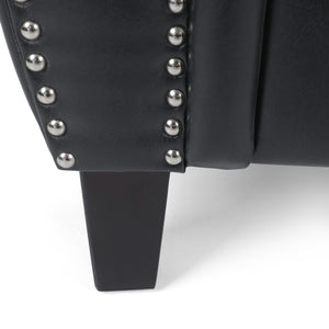 Contemporary Black PU Club Chair with Nailhead Trim and Rolled Armrests