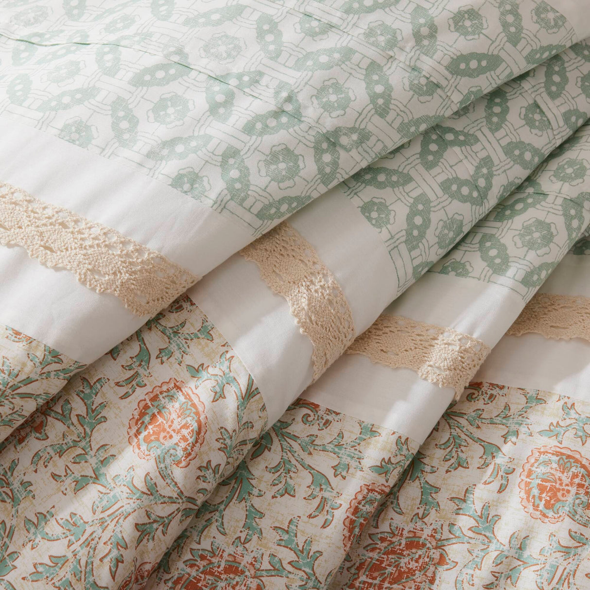 9 Piece Cotton Percale Comforter Set - Coral - King Size