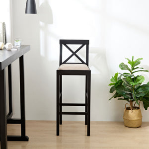 Bar Chair Counter Height Stool with Backrest Black Set of 2