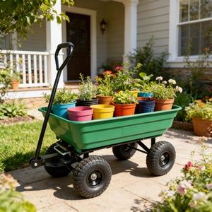 Folding Poly Garden Dump Truck with Steel Frame and Pneumatic Tires - Green