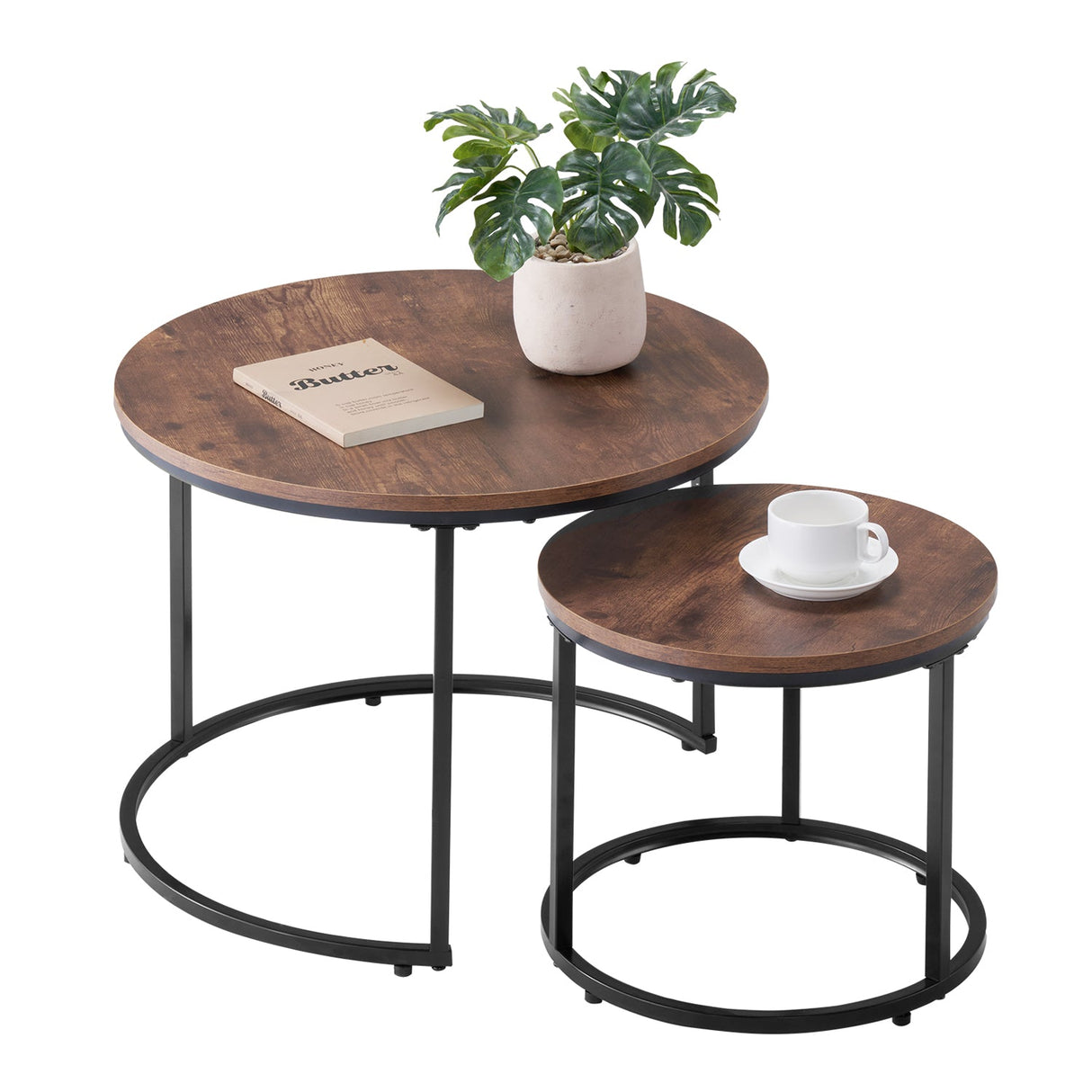 Nesting Coffee Table Set of 2, 23.6 in Round Coffee Tables