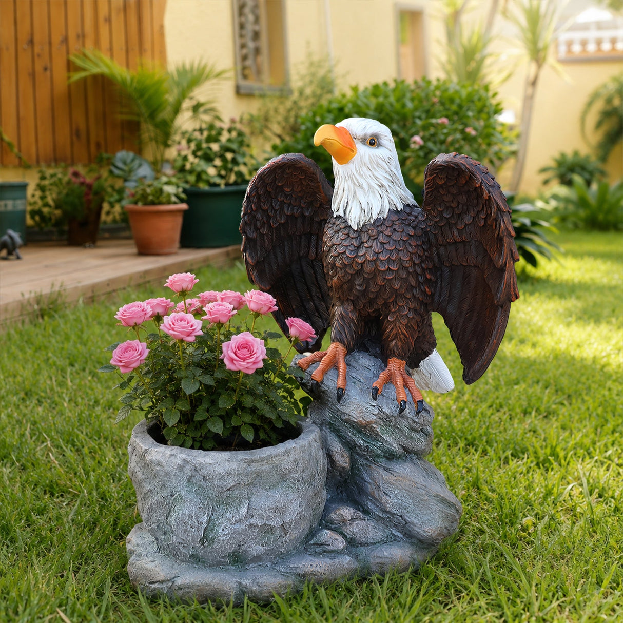 Standing Eagle Statue Garden Planter