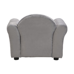 Kids Gray Velvet Upholstered Chair with Ottoman