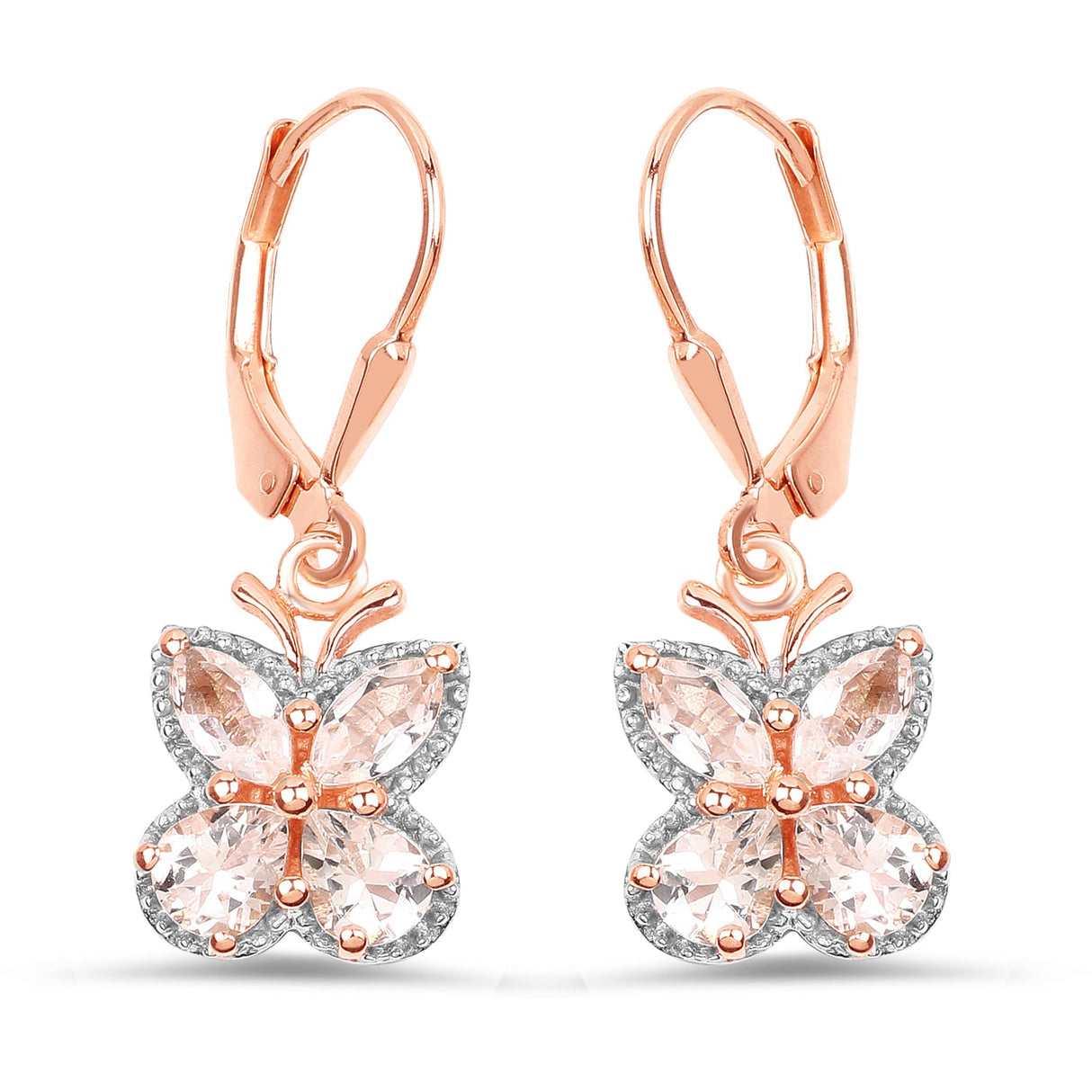 18K Rose Gold Plated 1.88 Carat Genuine Morganite .925 Sterling Silver Earrings