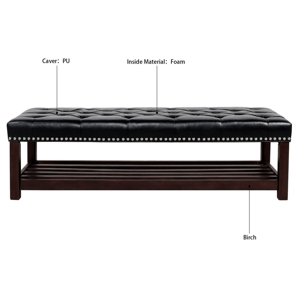 Bedroom End Of Bed Bench Tufted Upholstered End Of Bed Bench End Of Bed Entrance Shoe Bench With Nailhead Trim And Shelf Bedroom Upholstered Bench Living Room Shoe Rack Footstool