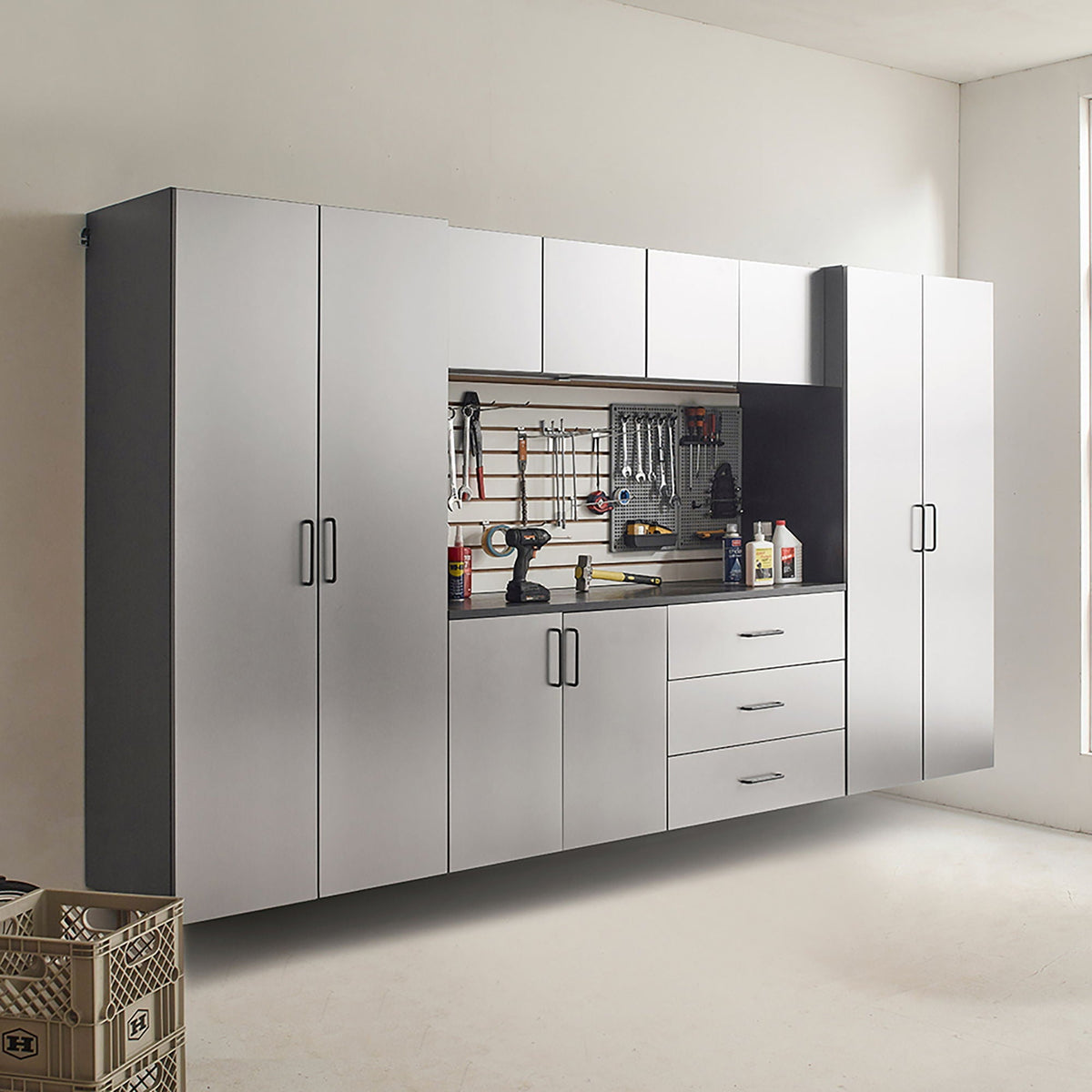 Astro Series - Wall Mounted Storage Cabinet With Soft Closing Drawers - Metallic Gray