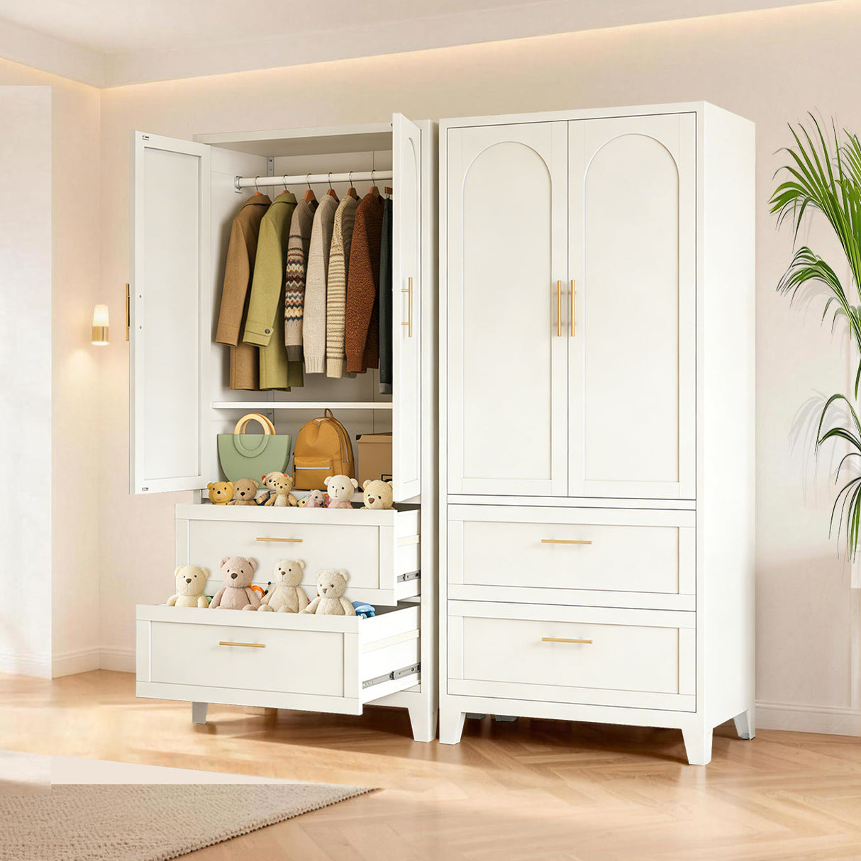 71" Tall Metal Wardrobe Cabinet with 2 Drawers and Hanging Rod