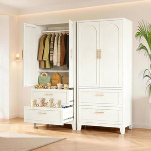 71" Tall Metal Wardrobe Cabinet with 2 Drawers and Hanging Rod