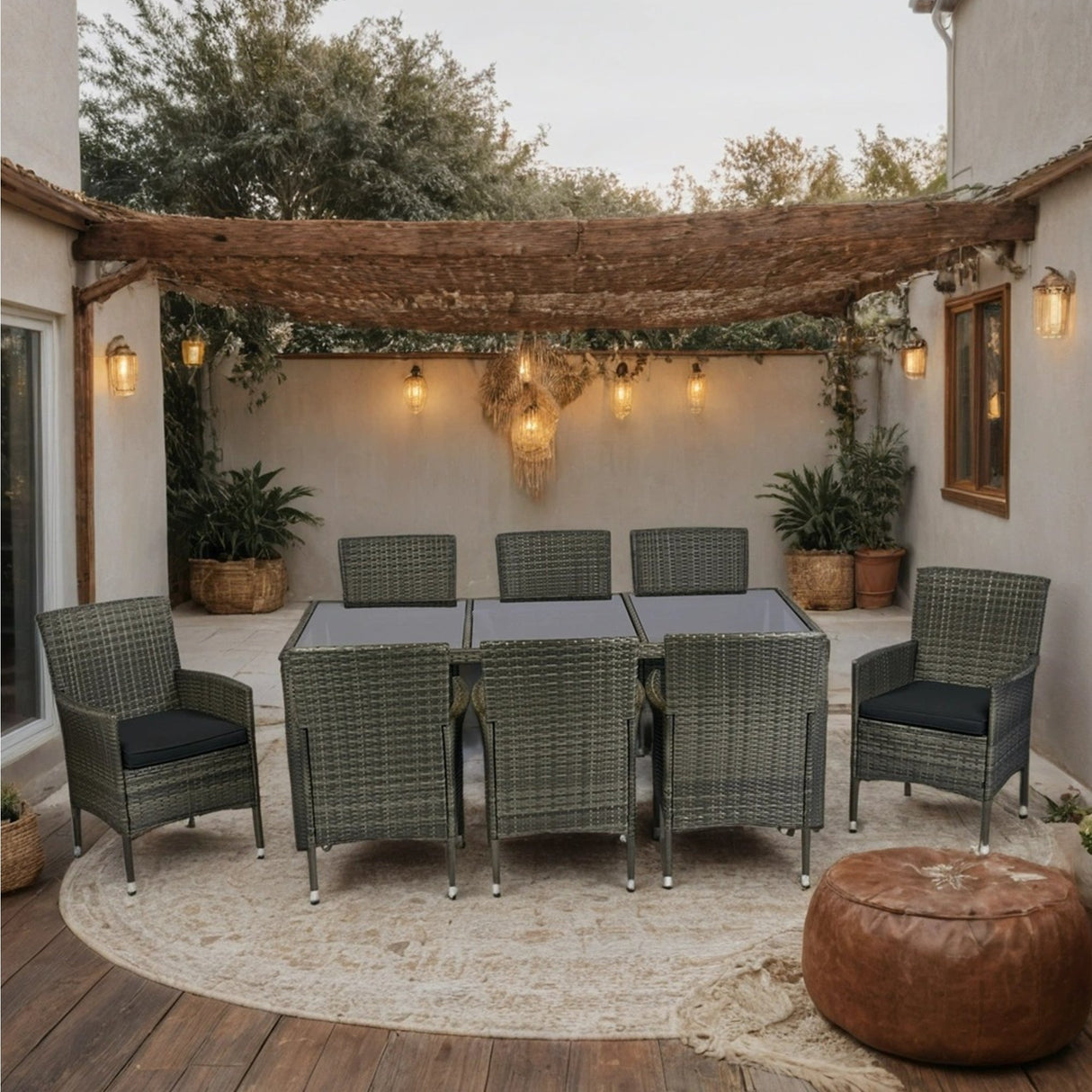 9 Piece Outdoor Patio Wicker Dining Set