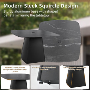 Outdoor Patio Dining Set, Squircle Dining Table, Dining Chairs With Sunbrella Cushions