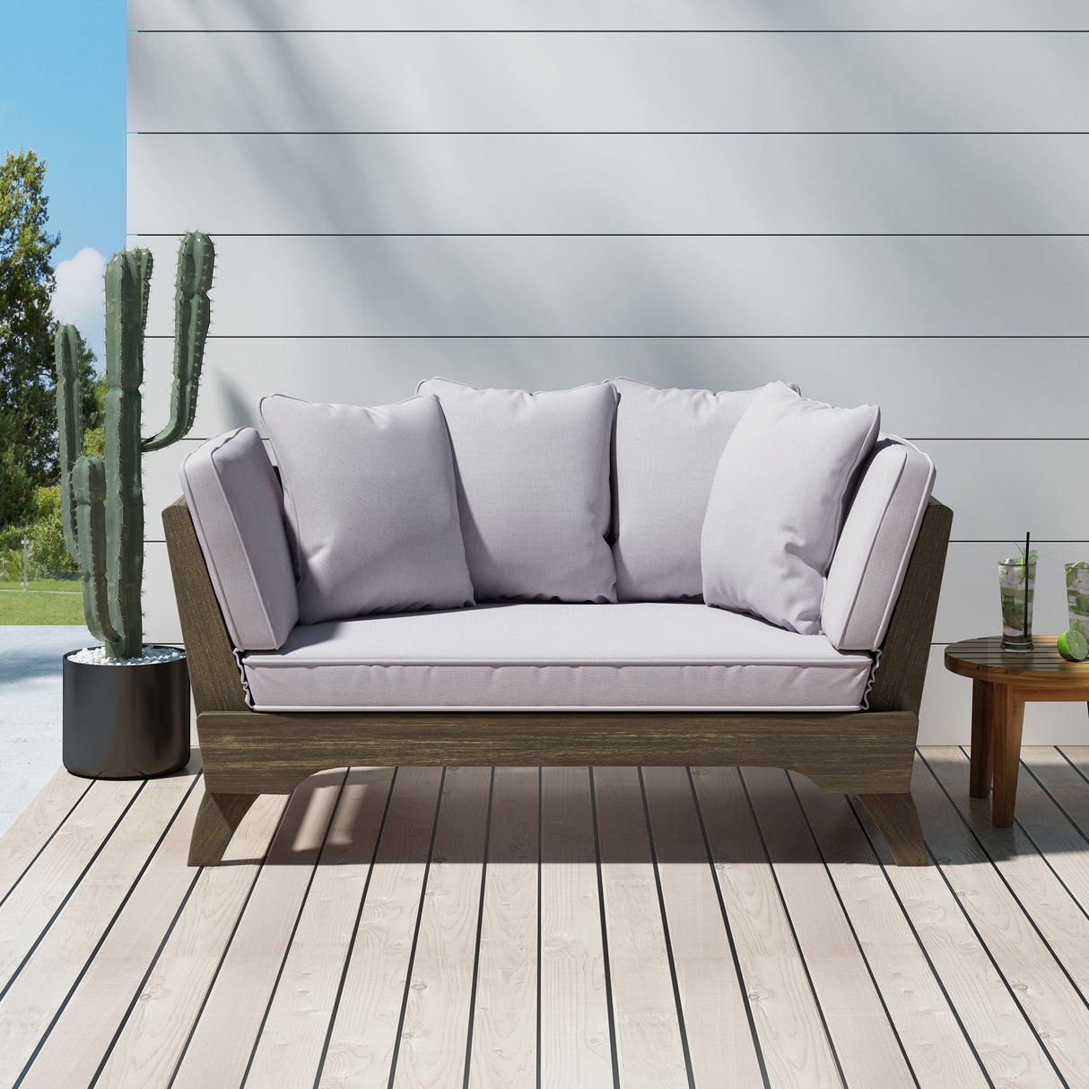 Outdoor Acacia Wood Expandable Daybed With Cushions