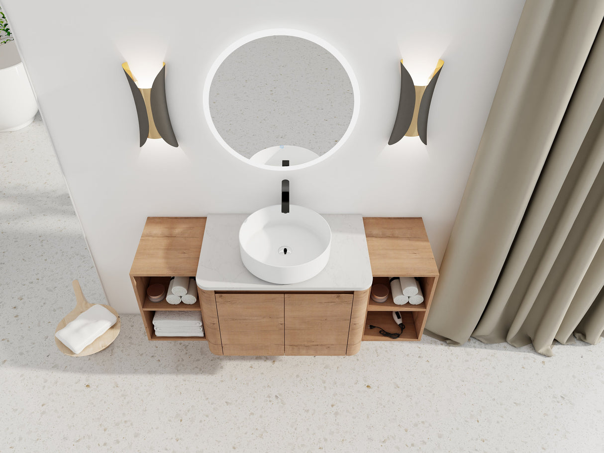 54" Wall-Mounted Bathroom Vanity With Ceramic Art Sink
