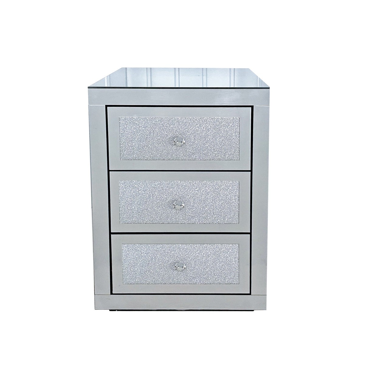 3-Drawer Mirrored Nightstand Bedside Table