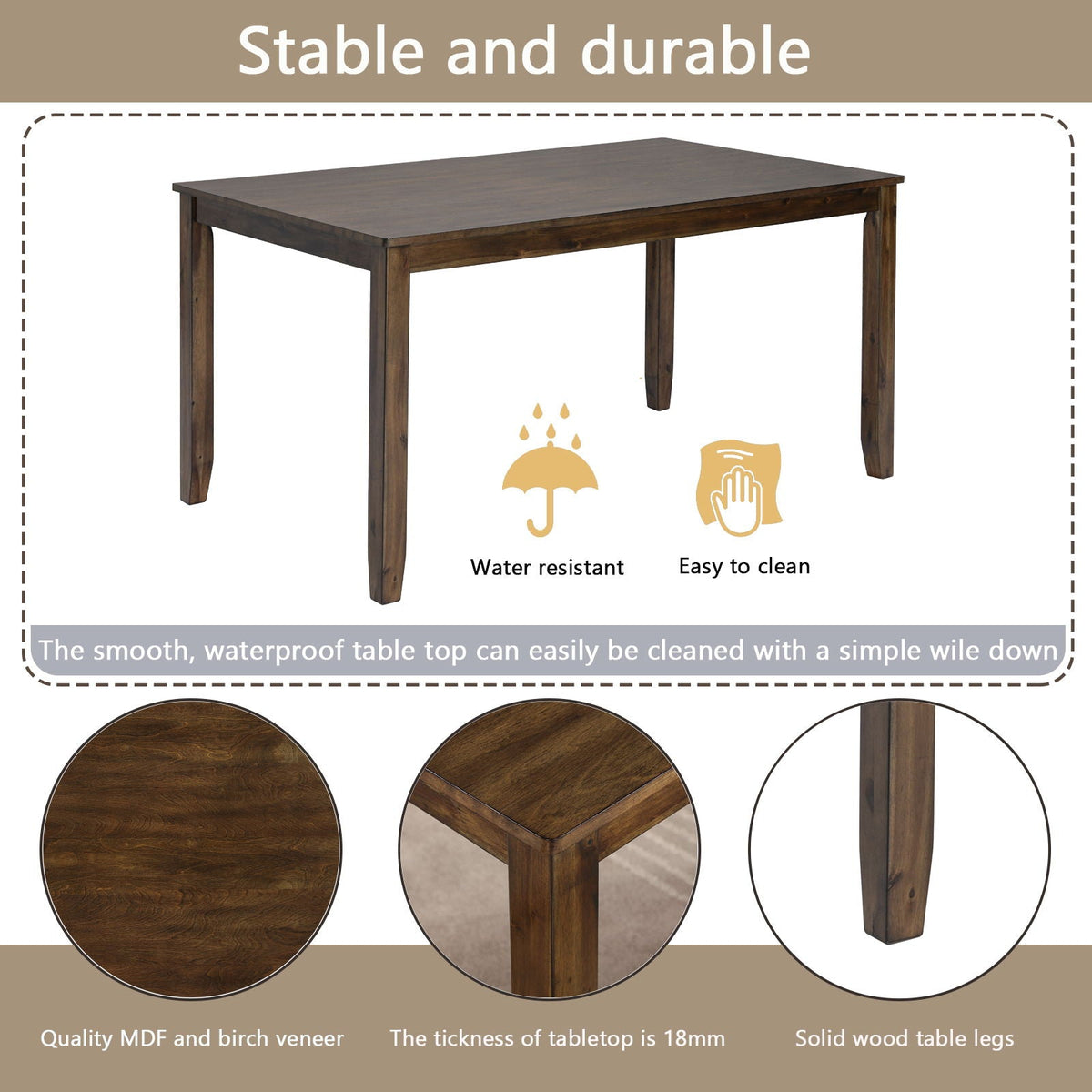 6 Pieces Kitchen Dining Set, Rectangular Wooden Dining Table With 4 Chairs And A Bench