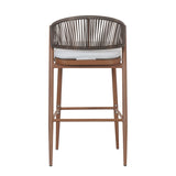 Outdoor 30.25' Bar Height  Aluminum Frame Counter Stools with Scallop-shaped Backrest & Water-resistant CushionsSet of 2Teak Finish