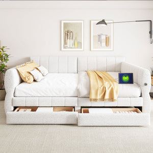 Upholstered Platform Bed With USB Charging And 2 Storage Drawers