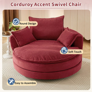 360° Swivel Accent Barrel Chair With Dual Layer Cushion And 3 Removable Pillows