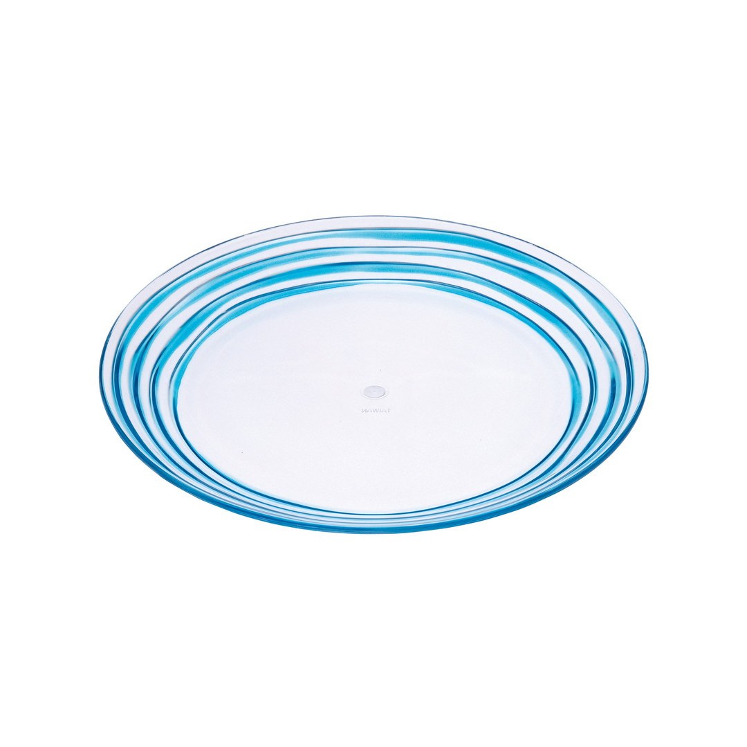 Designer Swirl 9' Plastic Dessert Plates Set of 4, Blue Plastic Plates, Kitchen Plates for All Occasions BPA Free Dishwasher Safe