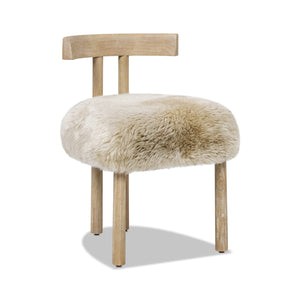 Arden 19.5" Genuine Sheepskin Fur Split Back Dining Chair with Solid Wood Base - White