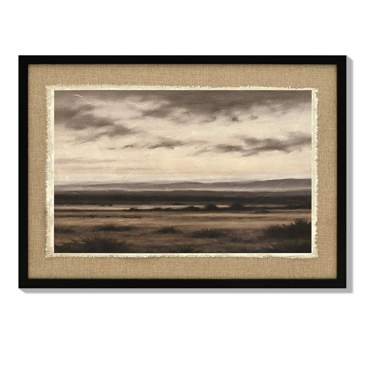 Vintage Landscape Large Framed Wall Art, Ember Black / Linen Sesame