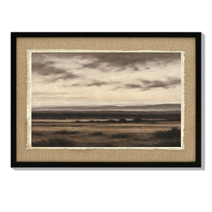 Vintage Landscape Large Framed Wall Art, Ember Black / Linen Sesame