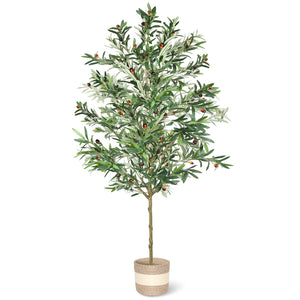 7FT Artificial Olive Tree Indoor Tall Faux with Planter & Basket