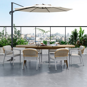 7-piece Outdoor Dining Set with Expandable Acacia Wood Table