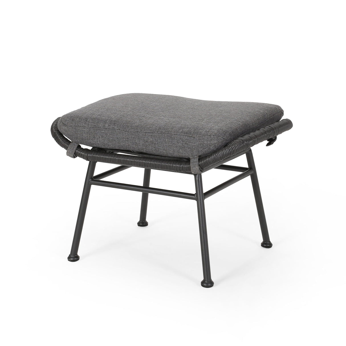 Outdoor Modern Boho Wicker Ottoman With Cushions (Set of 2)