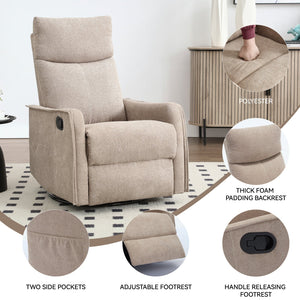 Heat Massage Manual Recliner Chair with Rocker and Swivel in Khaki
