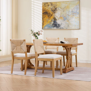 Mid-Century Modern Rope Rattan Dining Chairs Set of 2