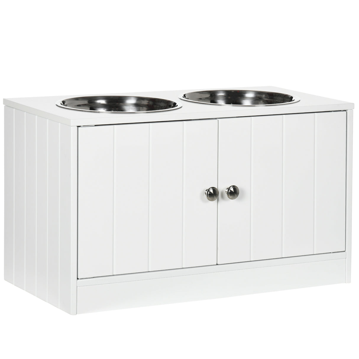 PawHut-Large-Elevated-Dog-Bowls-with-Storage-Cabinet-Containing-Large-44L-Capacity,-Raised-Dog-Bowl-Stand-Pet-Food-Bowl-Dog-Feeding-Station,-White-Pet-Supplies