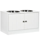 PawHut-Large-Elevated-Dog-Bowls-with-Storage-Cabinet-Containing-Large-44L-Capacity,-Raised-Dog-Bowl-Stand-Pet-Food-Bowl-Dog-Feeding-Station,-White-Pet-Supplies