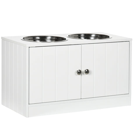 PawHut-Large-Elevated-Dog-Bowls-with-Storage-Cabinet-Containing-Large-44L-Capacity,-Raised-Dog-Bowl-Stand-Pet-Food-Bowl-Dog-Feeding-Station,-White-Pet-Supplies