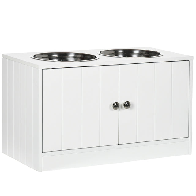 PawHut-Large-Elevated-Dog-Bowls-with-Storage-Cabinet-Containing-Large-44L-Capacity,-Raised-Dog-Bowl-Stand-Pet-Food-Bowl-Dog-Feeding-Station,-White-Pet-Supplies