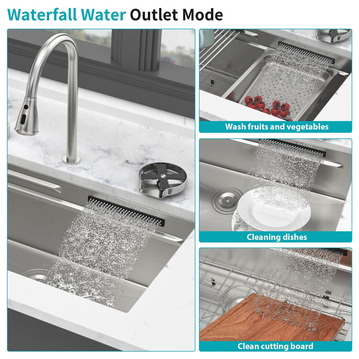 Undermount Stainless Steel Kitchen Sink With Pull Down Faucet & Ledge Workstation