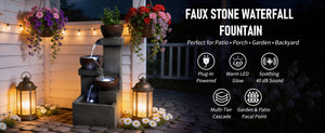 Outdoor Water Fountain Tiered Cascading Jar Waterfall Resin Garden Patio Decor with LED Lights