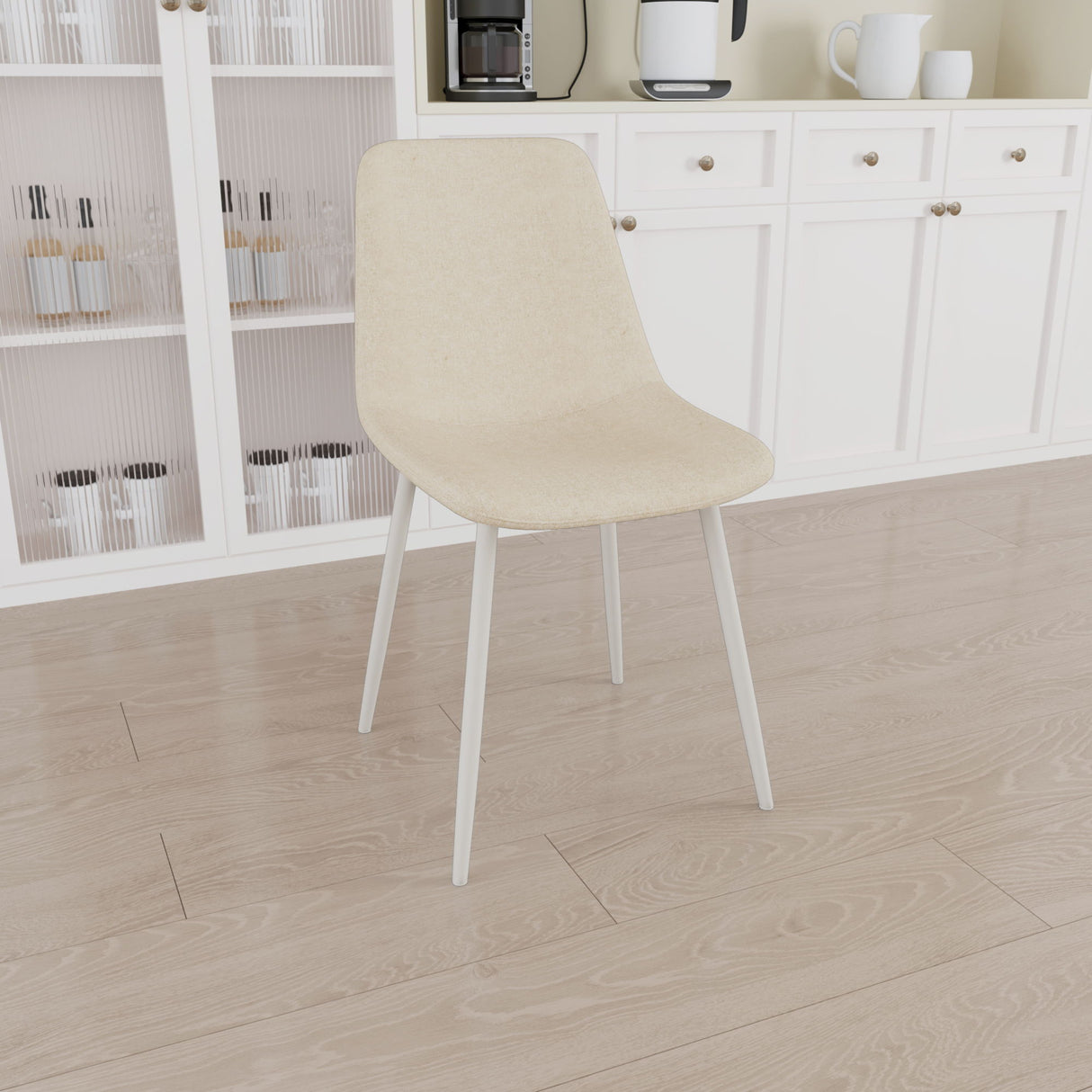 Modern Kitchen Dining Chairs (Set of 4) With Linen Padding And Sturdy Metal Legs - Beige