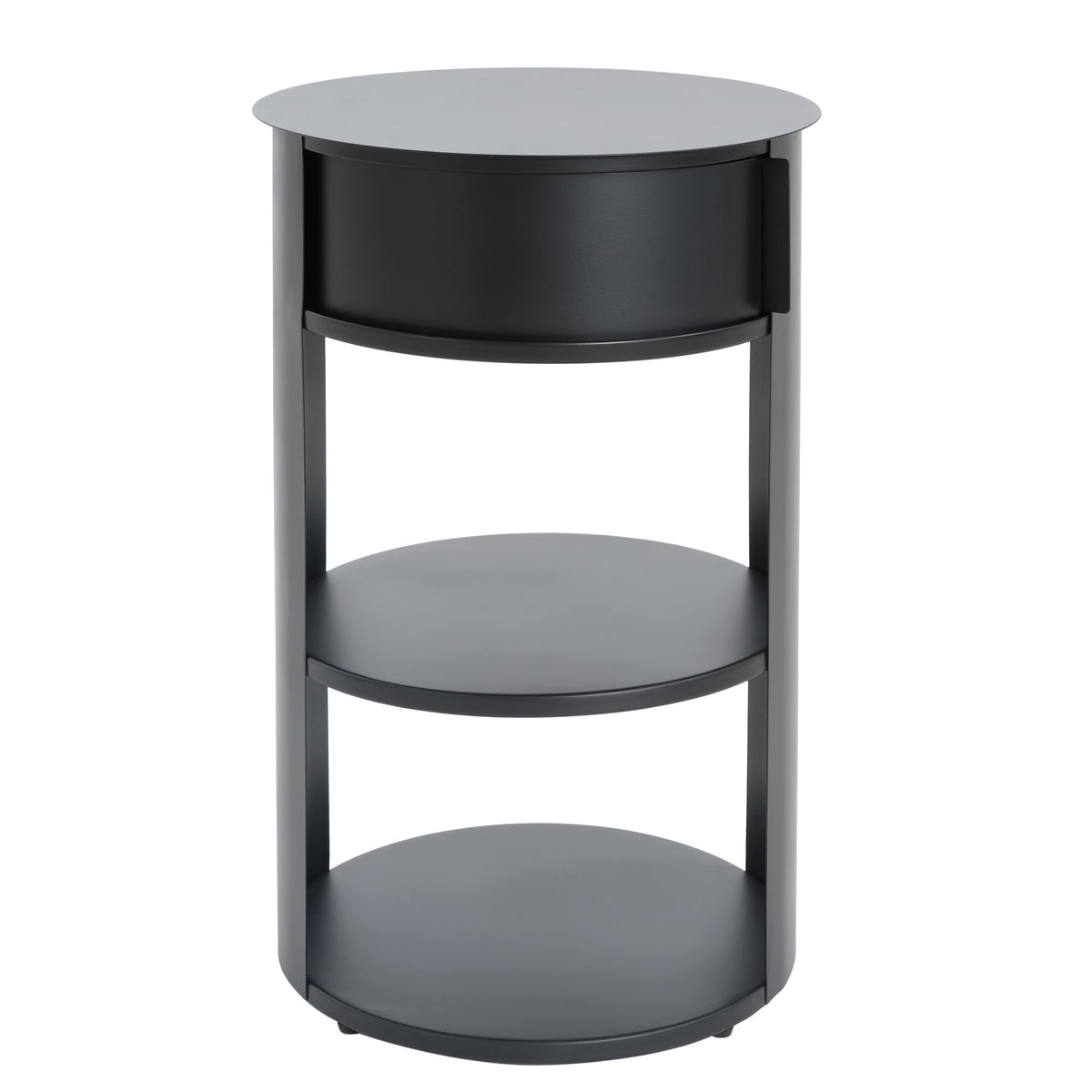 Indoor 3-Tier Metal Round Side Table with Sliding Door Cabinet